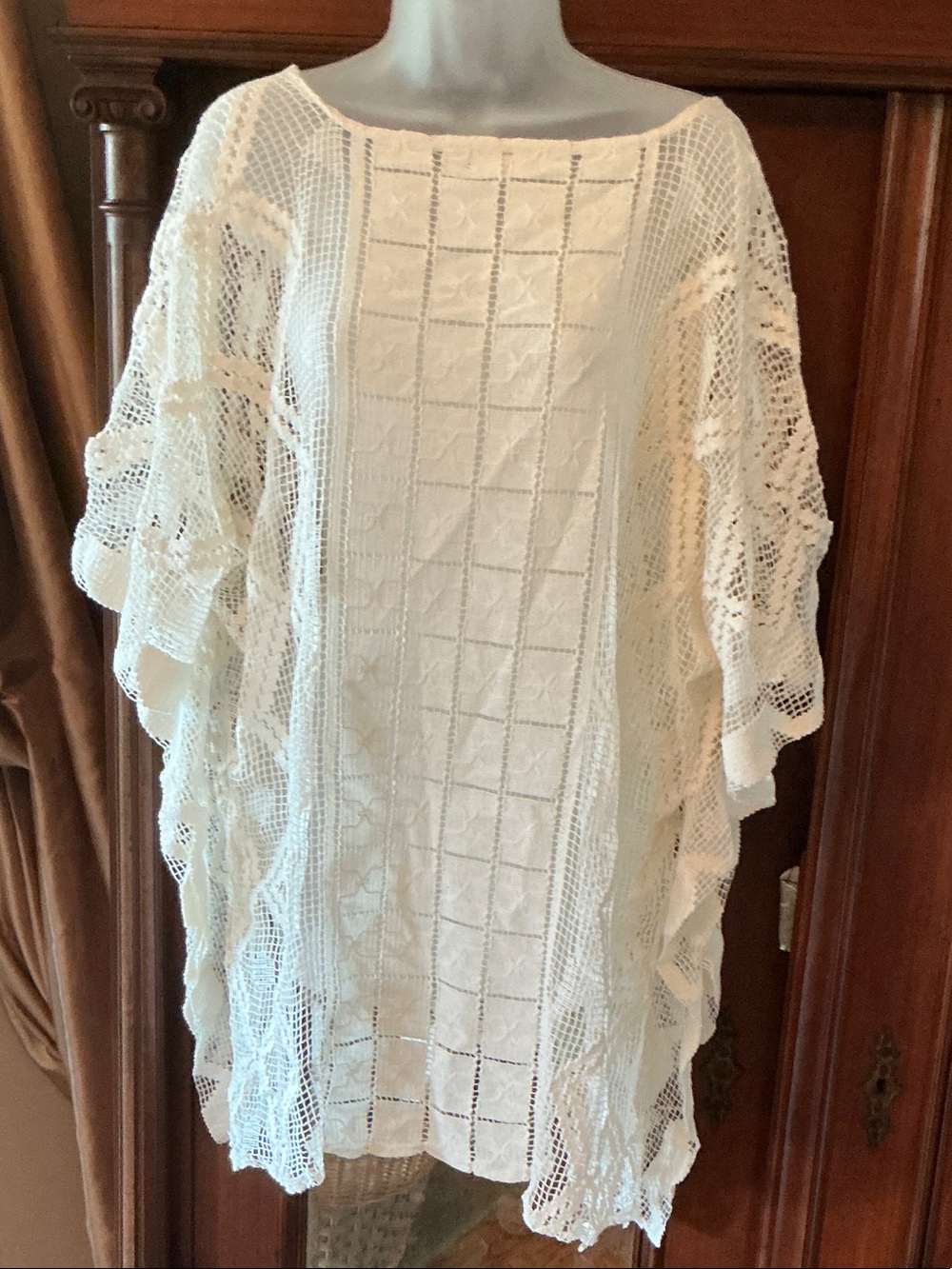 Free People Cream Crochet Poncho Sweater